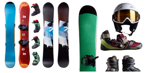 Snowboard Gear and Equipment Collection, PNG collection, set bundle, isolate on transparent or white background