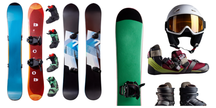 Snowboard Gear and Equipment Collection, PNG collection, set bundle, isolate on transparent or white background