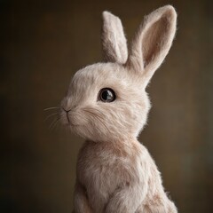 Fototapeta premium Beige bunny, studio shot, plush toy, dark background, Easter