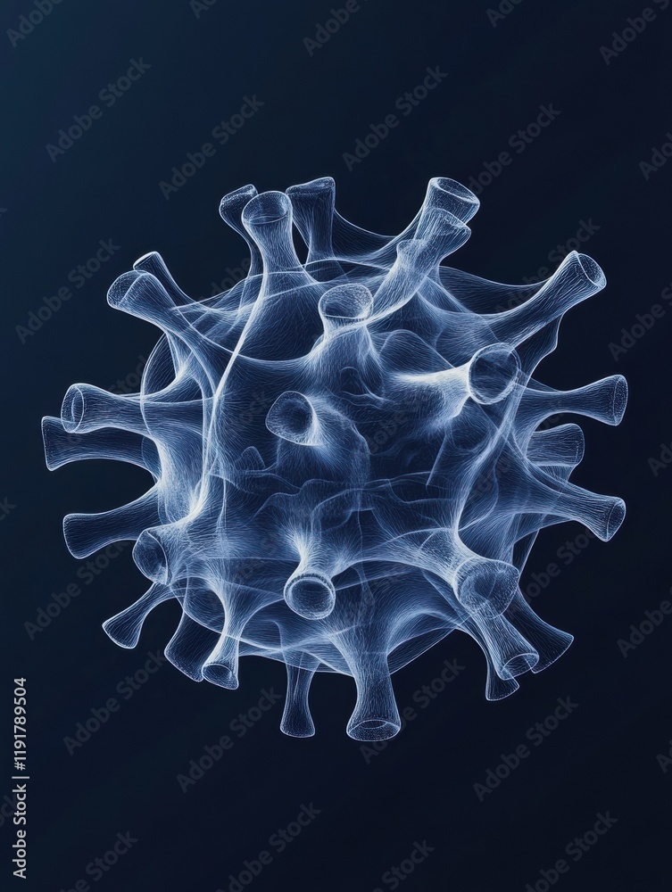 Aufkleber Graphical representation of a minimalistic virus in a dark background illustrating microscopic details. Generative AI