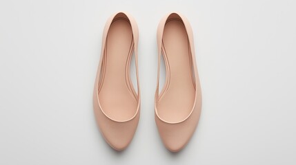 Fototapeta premium A top-down view of a pair of elegant ballet flats, displayed on a clean white background, showcasing minimalist style and fashion