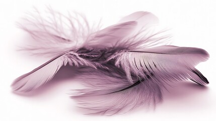 Obraz premium Delicate mauve feathers softly arranged on white background