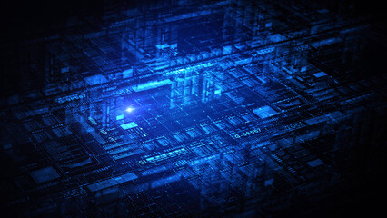 Abstract digital data network, showcasing interconnected grids and futuristic technology design, perfect for tech and innovation themes. Abstract technology digital background 3d Rendering