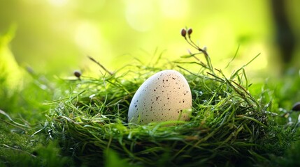 Obraz premium Green grass nest cradling decorated Easter egg