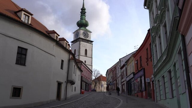 Trebic, Czech Republic - January 4, 2025: Cityscape. Church of St. Martin
