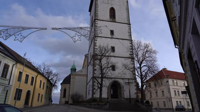 Trebic, Czech Republic - January 4, 2025: Cityscape. Church of St. Martin