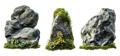 Three Realistic Mossy Rocks Nature Stones Texture 3D Grey Path Game Wild Green  