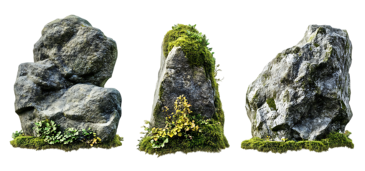 Three Realistic Mossy Rocks Nature Stones Texture 3D Grey Path Game Wild Green  