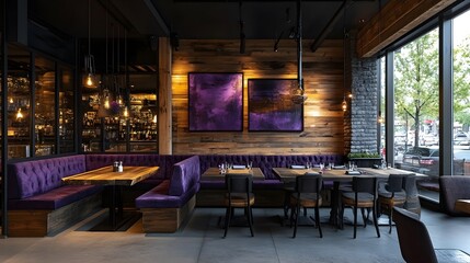 Fototapeta premium Industrial-chic design with lavender accents, charcoal walls, and bold black lighting, modern and rugged