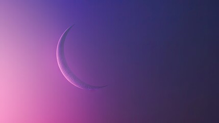 Crescent moon in purple twilight sky, peaceful night scene, background for spirituality