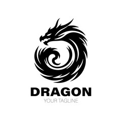 Dragon Logo, Dragon Logo Design, Dragon Logo Black, Dragon Logo Brand. Dragon Logo Vector Design on White Background