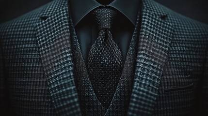 Dark Suit, Tie, Vest, Studio, Close-up, Fashion