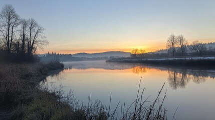 Fototapeta premium Serene Sunrise over the Still River