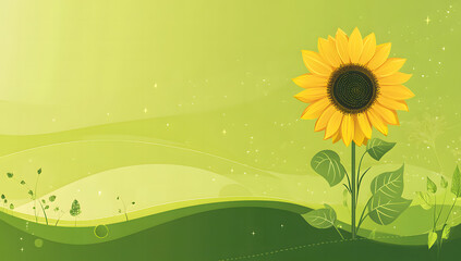 Bright Sunflower on Green Abstract Background