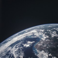 Fototapeta premium Earthrise view from space, clouds, atmosphere, dark background, planet overview