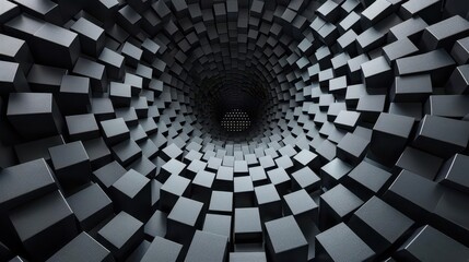 A tunnel-like structure made of interlocking cubes, creating a 3D visual effect.