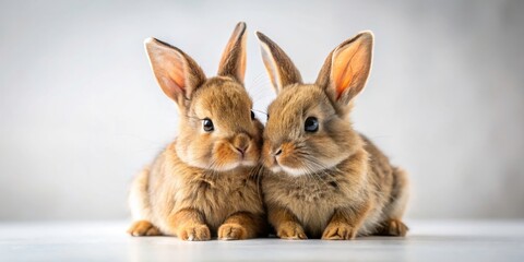 Obraz premium Adorable Bunny Hugs: Miniature Rabbit Photography, White Background, Cute Pet Photos