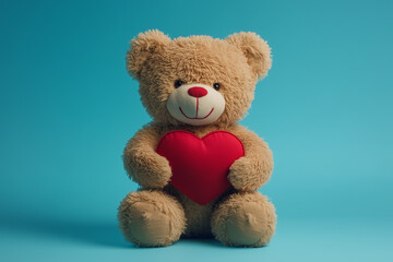 Obraz premium Teddy bear holding a red heart for Valentine's Day