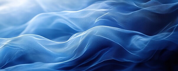 Obraz premium Flowing blue fabric waves abstract art soft textures digital design close-up serenity concept