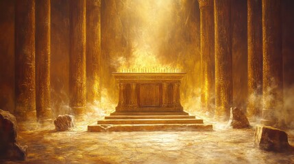 The golden altar, also known as the altar of incense, was an important part of the sanctuary in the Old Testament temple, made of pure gold.