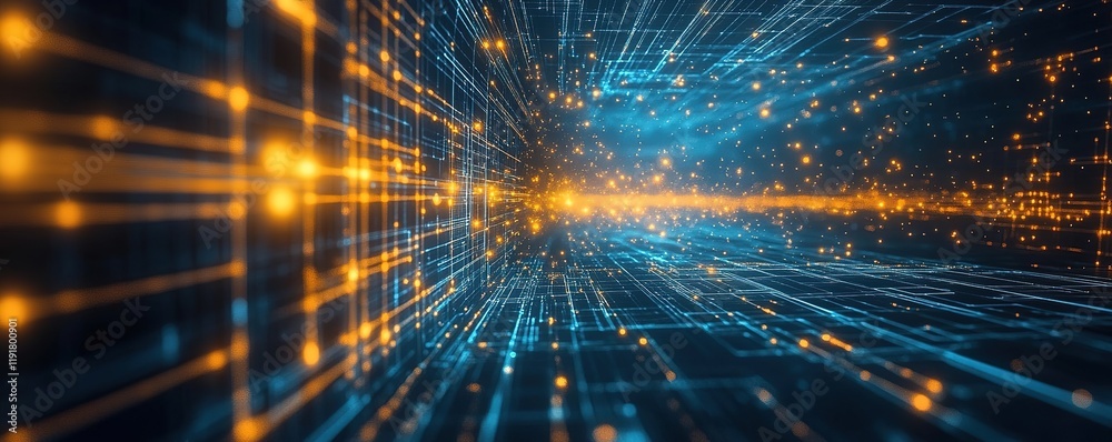 Poster dynamic data flow visualization digital space 3d animation futuristic environment perspective view t