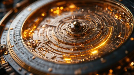 Intricate Golden Mechanism: A Close-Up of a Complex, Luxurious Ornate Clockwork Device