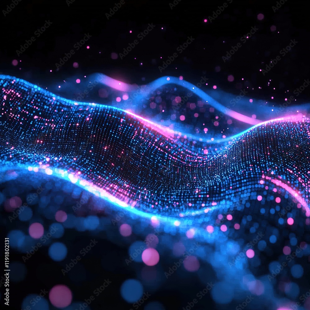 Poster dynamic neon wave patterns digital realm abstract art virtual environment close-up view visual conce