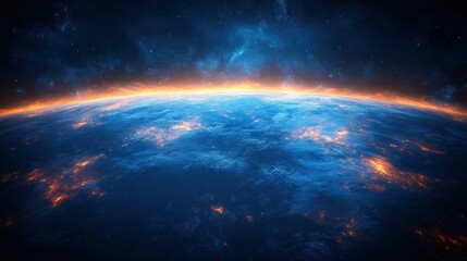 Fiery sunrise, Earth, space, nebula, global warming, environmental, science fiction, cosmic artwork