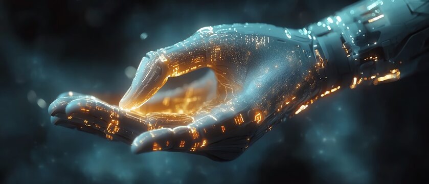 Human hand touching robot index finger, tech world innovation, machine learning, artificial intelligence partnership, futuristic collaboration, glowing circuits, digital evolution
