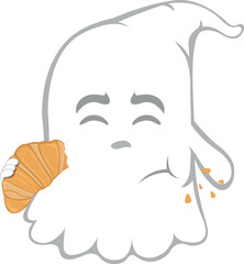 vector illustration character ghost cartoon, eating bakery food croissant