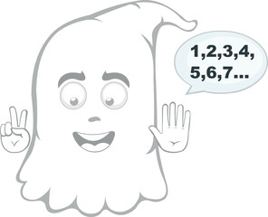 vector illustration character ghost cartoon, with your fingers hands counting numbers