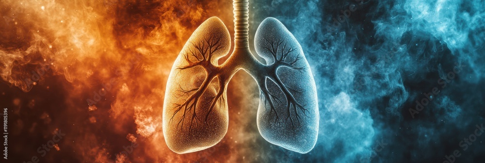 Poster Realistic lungs depicted in a polluted environment with smog and dust particles impacting air quality and health. Generative AI