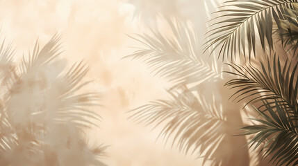 Beautiful texture of beige brown luxury, smooth stucco wall with soft foliage dappled light of tropical tree leaf shadow. Shadowfern. Illustration