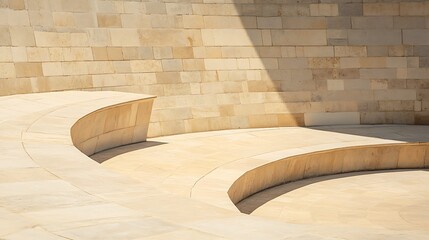 Curved Stone Seating Against A Beige Brick Wall