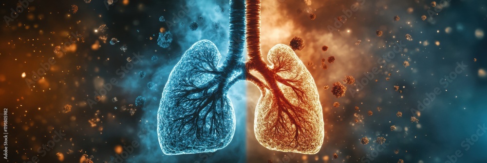 Poster realistic depiction of human lungs engulfed in smog and dust particles illustrating pollution and re