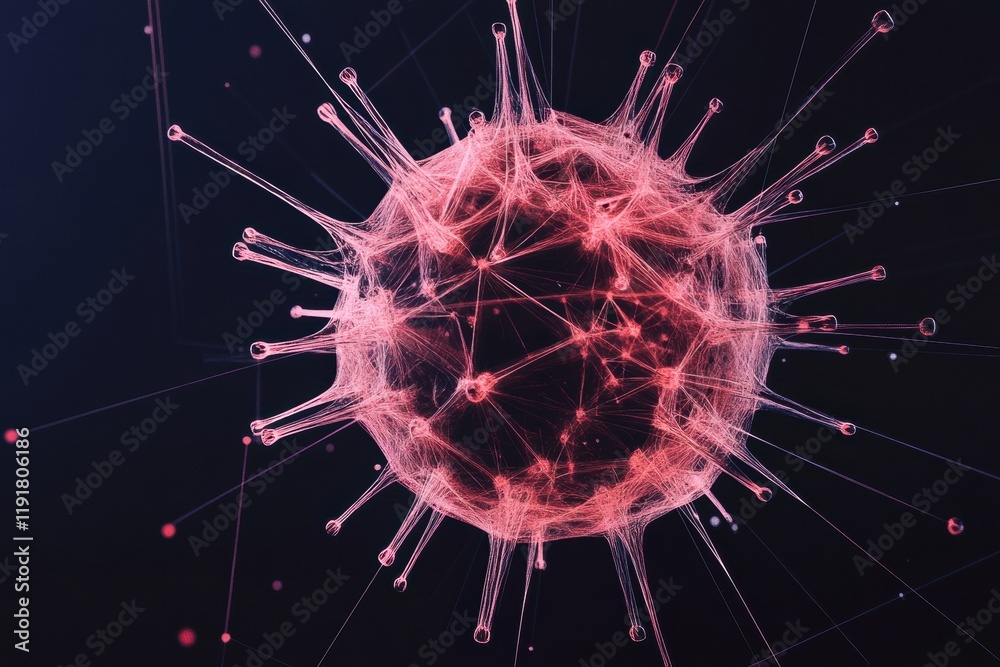 Aufkleber Graphical representation of a virus with minimalistic design in a dark background showcasing intricate details. Generative AI