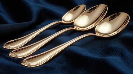 Gold spoons, elegant set, velvet backdrop, luxury tableware, website