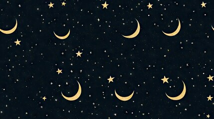 Fototapeta premium Night sky, crescent moons, stars, celestial pattern, background texture