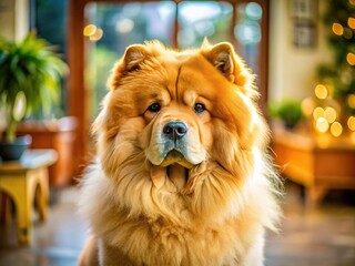 Fluffy Chow Chow Dog Portrait: Majestic Lion Dog Photography, Adorable Pet Photo, Cute Chow Chow Pictures
