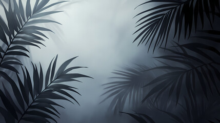 Abstract shadow of palm or coconut leaves with gradient and natural pattern. tropical palm leaf shadows with copy space. gray shadow overlay effect. Shadowfern. Illustration