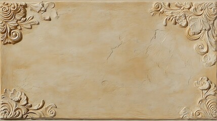 Ornate Beige Plaster Panel With Floral Corner Designs