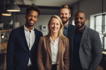 Smiling portrait of a diverse group of business people in modern office