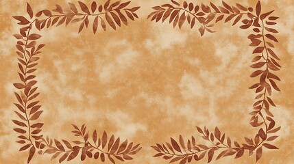Brown Leaves Frame Beige Background Design