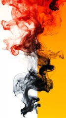 Fototapeta premium Black smoke trails forming bold, jagged textures over a fiery red and orange background, Smoke Texture, Energetic and powerful