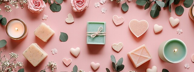 Assorted heart shaped chocolates and rose petals for a Valentines sale promotion