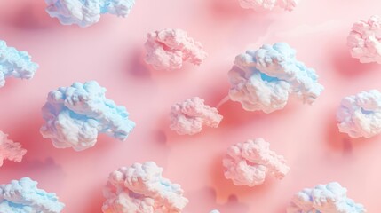 Soft pastel clouds scattered over a pink background, creating a dreamy, serene atmosphere.