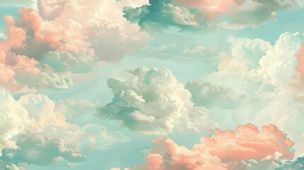 A serene sky filled with soft, pastel-colored clouds blending seamlessly.
