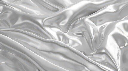 Fototapeta premium A close-up of smooth, shiny silver satin fabric with soft folds and reflections.