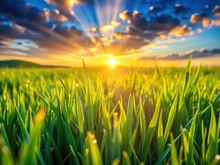Fototapeta premium Lush Green Grass Sunlight Photography - Stock Photo, High Resolution, Nature Image, Summer Background