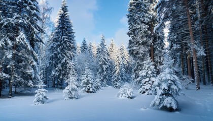 Fototapeta premium forest in estonia covered with snow winter seasonal landscape